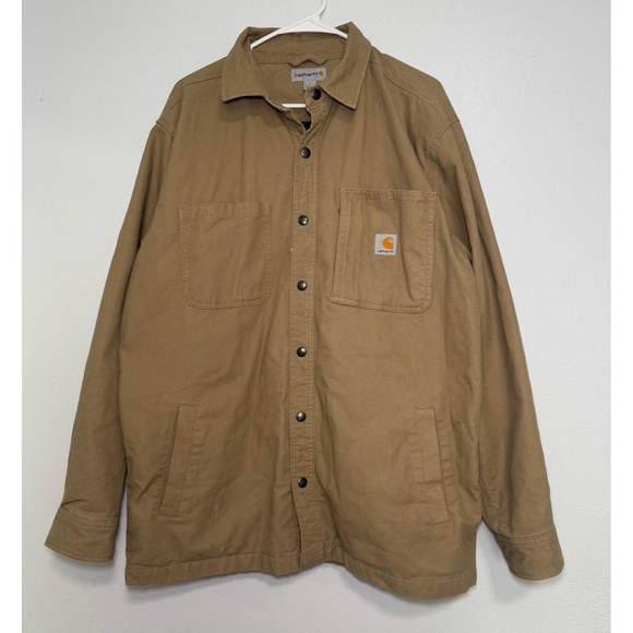 Carhartt Work Jacket Mens Size L Tan Chore Coat Button Front Rugged - Picture 3 of 6